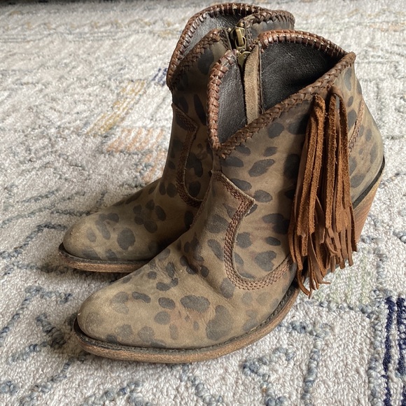 Liberty Black Leopard Print Fringe Boots - Picture 2 of 5